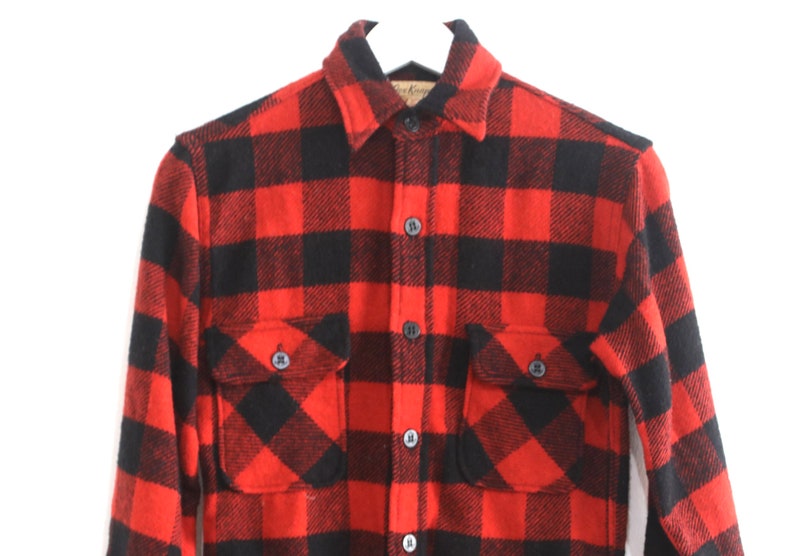 vintage mid-century 1960s red & black FLANNEL vintage size extra small button shirt coat men's size XS image 2