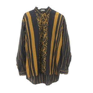 minimal baroque SILKY 90s soft long button up shirt BOJO one world brand men's size mediujm image 1