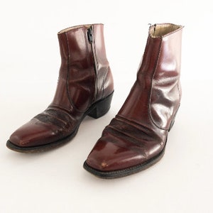 CHELSEA mens size 8 brown/red leather 70s BEATLE zip up classic boots