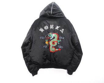 Korea Souvenir Jacket Dragon Bomber Jacket 80s Korean Sukajan Blue