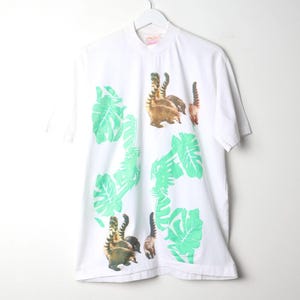 Vintage 1990s EERKAT Jungle Blatt slouchy oversize weißes T-shirt