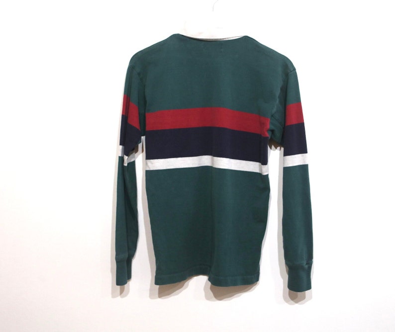 vintage 1980s LL Bean long sleeve henley BIG stripe RUGBY shirt men's size extra small image 3