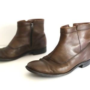 Botas vintage BEATLE de cuero marrón estilo combate muy usadas. Botas marrones para hombre talla 9 con cremallera. Envío GRATIS en EE. UU.