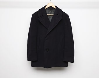 vintage MID-Century navy PEACOAT men's WOOL navy blue authentic military men's overcoat - Size 38R