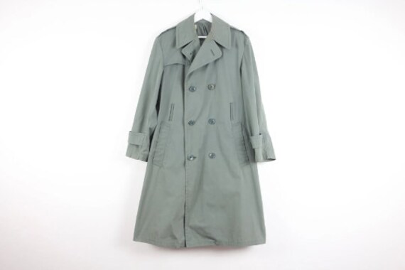 Vintage 1950s 60s MILITARY Faded Forest GREEN Rain TRENCH Coat