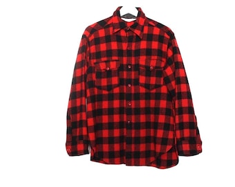 vintage men's red & black WOOLRICH jacket vintage flannel shacket jacket heavy wool button down -- men's Size Large -- Free Shipping U.S.A