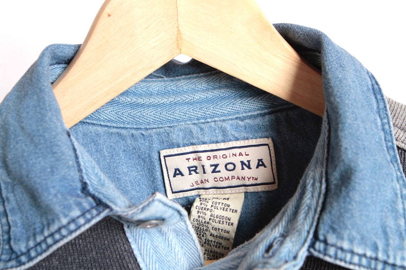 vintage long sleeve DENIM contrast collar BLOCK STRIPES cotton short sleeve polo long sleeve t-shirt