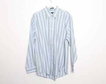 vintage men&#39;s 1990s y2k COLOR block striped OXFORD slouchy oversize business shirt BUTTON down -- size large