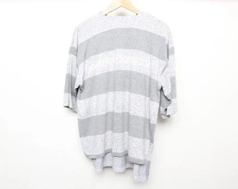 faded vintage men's huge GREY / Faded white 90s striped contrast color block skater shirt - men's size large