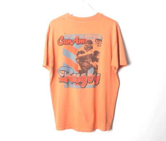 vintage 1991 RUGBY oversize CanAM Micheolob beer vintage ADOBE orange and blue t shirt -- size xl -- FREE shipping U.S.A