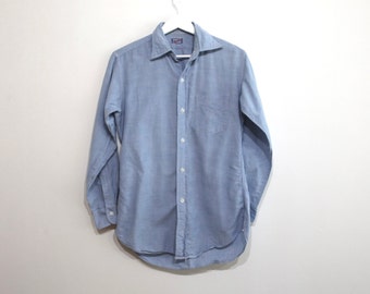 vintage MID-CENTURY sanforized chambray work shirt men's denim blue 1960s button up down -- size small men's