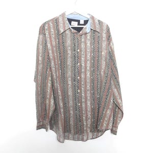 vintage 1980s/90s colorful RED & black silky slouchy boxy men's SWIRL pattern button down fall shirt -- size Medium