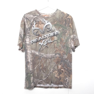 Camiseta vintage masculina camuflada REAL tree dos anos 90/Y2K, marrom e verde - Tamanho G - Frete GRÁTIS para os EUA