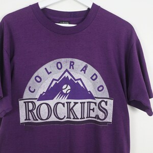 vintage COLORADO Rockies 1990s PURPLE and silver vintage 90s rockies t-shirt DENVER baseball size xl t shirt image 2