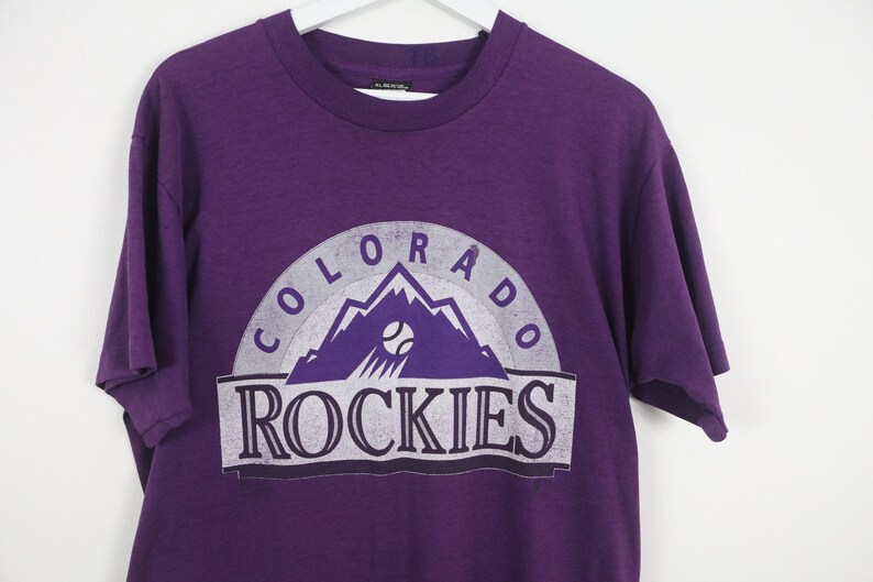 vintage COLORADO Rockies 1990s PURPLE and silver vintage 90s rockies t-shirt DENVER baseball size xl t shirt image 2