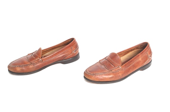 vintage brown LEATHER 1980s men's PENNY loafer shoes vintage size 11.5 men's shoes -- FREE shipping U.S.A.