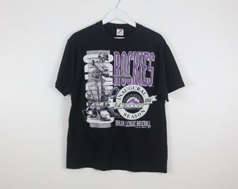 vintage COLORADO ROCKIES 1992 vintage mlb baseball black and purple MILE high Denver vintage baseball t-shirt -- size medium