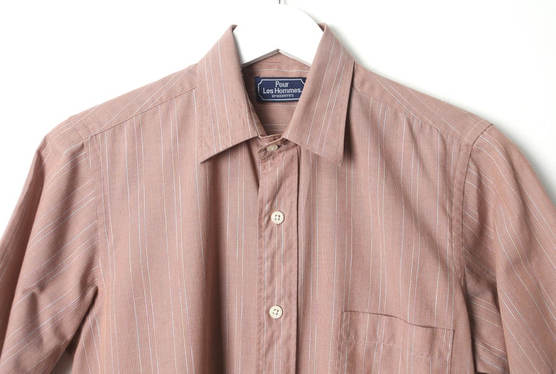 vintage STRIPED mauve pinstriped men's vintage button up size small mens shirt image 2