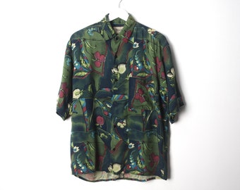 vintage 1990s floral hawaiian print SEINFELD button up boxy slouchy shirt -- size medium