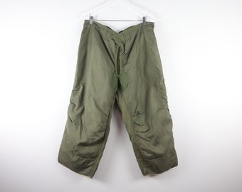 vintage military MID-century style OLIVE green fur liner utility pants men's vintage size 36x22 -- well worn condition!