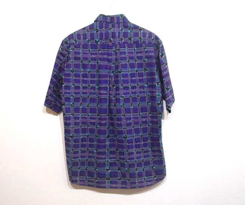 vintage southwest BLUE and purple ikat FRESH PRINCE 90s short sleeve button up shirt size medium image 4