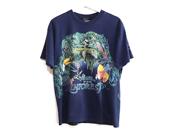 vintage tropical rainforest WILDLIFE blue oversize slouchy tropical 1990s vintage t shirt - size large - FREE shipping
