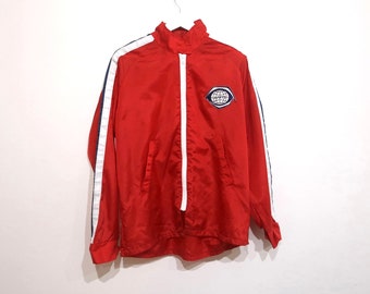 Vintage 60s Firestone Racing Jacket: Embroidered Logo, Red Stripe