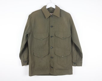 FILSON vintage men's 80s olive green wool official Filson brand garment GRUNGE men's jacket coat outdoorsman size MEDIUM