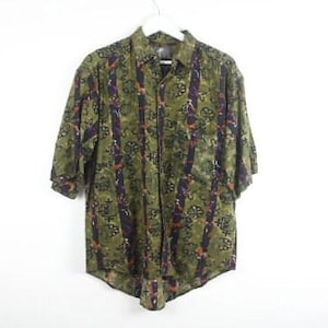 vintage PAISLEY swirl baggy skater cotton long sleeve 1990s grunge button down men's shirt -- Size MEDIUM - FREE shipping U.S.A