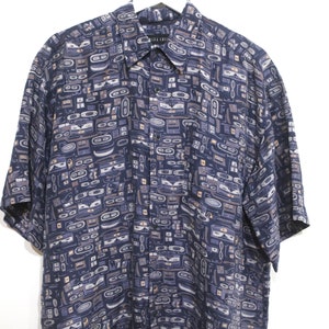 vintage SILK oversize slouchy SEINFELD pattern button down Streetwear shirt size LARGE silk men's shirt image 2