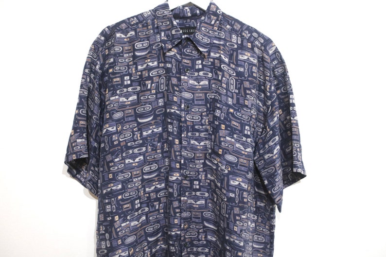 vintage SILK oversize slouchy SEINFELD pattern button down Streetwear shirt size LARGE silk men's shirt image 2