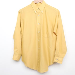 vintage 50s Mid-century mustard YELLOW burnt deep yellow MEN&#39;S button down long sleeve 1950s 60s shirt -- size SMALL - Free Shipping U.S.A