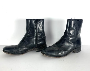 mens size 7.5 black chelsea BEATLE boots leather 1960's 70s ankle boots