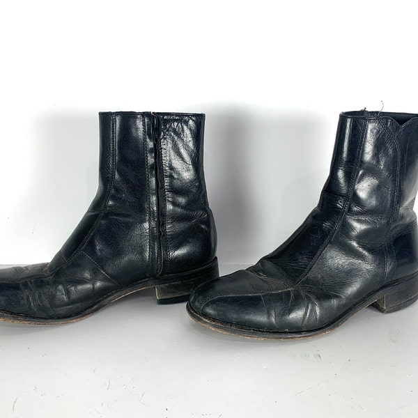 mens size 7.5 black chelsea BEATLE boots leather 1960's 70s ankle boots