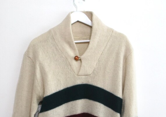 vintage HUDSON bay wool CREAM striped henley swea… - image 2