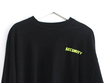vintage "SECURITY" neon green on BLACK long sleeve t-shirt top -- size 2XL