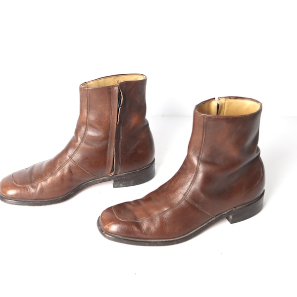 MEN'S size 9 CHELSEA leather boots 70s 80s zipper beatle boots -- Great condition
