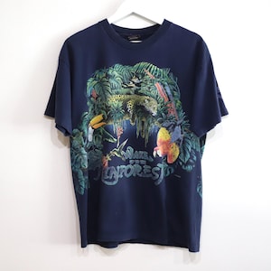 vintage blue RAINFOREST wildlife vintage BRIGHT tropical habitat vintage thick cotton t-shirt -- Size Large -- FREE shipping U.S.A
