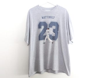 Don MATTINGLY vintage des années 90 et 2000 New York YANKEES t-shirt de baseball oversize vintage gris chiné surdimensionné -- taille X.L. -- Livraison gratuite