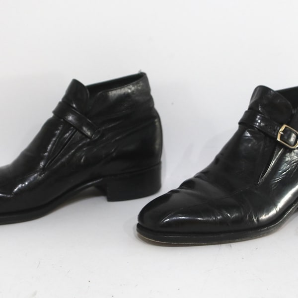 Taille pour homme 8,5 vintage NOIR avec bottines Chelsea en cuir à boucle dorée WESTERN des années 70, bottines à boucle BEATLE