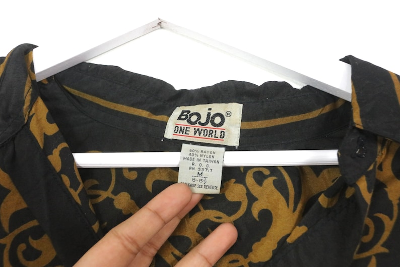 minimal baroque SILKY 90s soft long button up shirt BOJO one world brand men's size mediujm image 3