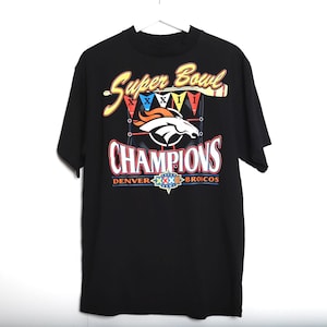 vintage DENVER BRONCOS nfl football SUPER Bowl black short sleeve vintage t-shirt Super Bowl 32 1998 football shirt - Free Shipping U.S.A