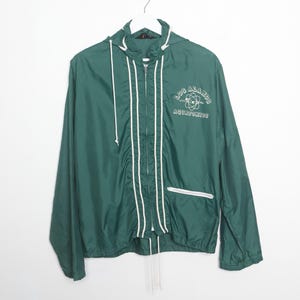 vintage 1960s CHAMPION brand green & white LOS Alamos NEW Mexico mid century windbreaker hoodie jacket -- size large - Free Shipping U.S.A