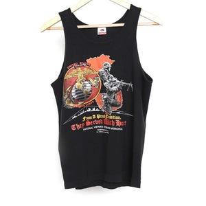 vintage 1980s M*A*S*H faded single stitch VIETNAM era military style original 1980s tank top rememberance POW marines tank top - size medium