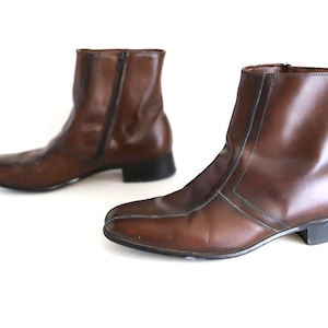 CHELSEA mens size 10 brown/red leather 70s BEATLE zip up classic boots- FREE shipping U.S.A