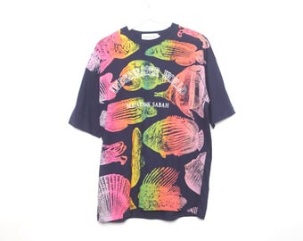 vintage 1990s RAINBOW silkscreen print FISH all over print 90s short sleeve vintage t-shirt -- size X.L. - Free shipping U.S.A