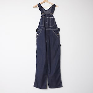 vintage men's mid-century DENIM navy blue & white OVERALLS COVERALLS workwear -- men's small