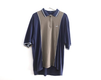 Vintage NIKE y2k color block STREETWEAR vintage polo oversize HENLEY short sleeve polo shirt -- size X.L.