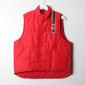 vintage mid-century men&#39;s PUFFER vest racing stripe size LARGE winter ski vest -- FREE shipping in the U.S.A.