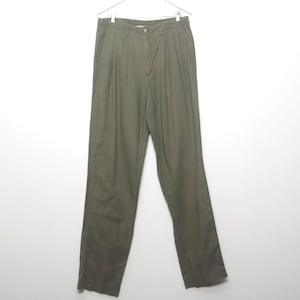vintage men&#39;s LINEN faded olive green pleated cotton wide leg BAGGY trousers pants -- size 36x35 -- FREE shipping U.S.A